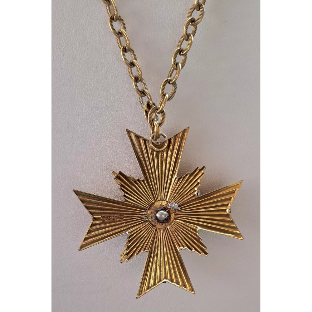 Florenza Maltese Cross Necklace 18"  Watermelon Rhinestone - Picture 7 of 10